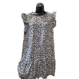 Shein Dress Long Shirt Leopard Print Ruffle Sleeve Sleeveless Flowy Womens XL